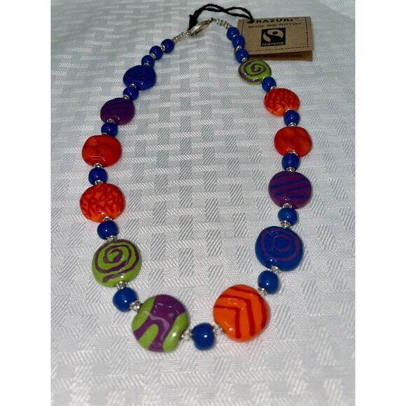 Kazuri Kenya Hand Crafted "Summer Day" Fair Trade Beaded Statement Necklace NWT - Picture 2 of 3